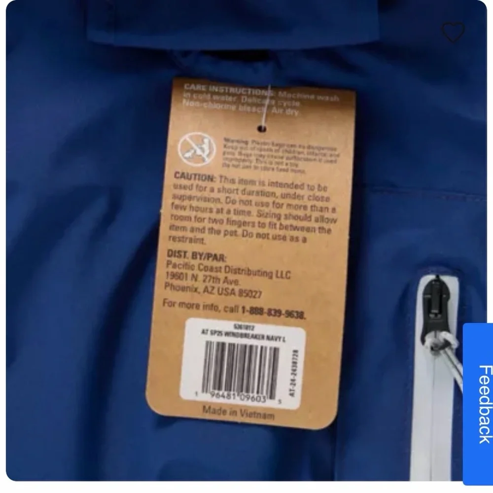 NWOT Arcadia Navy Dog Raincoat